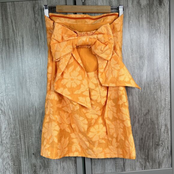 Anthropologie Dress Sz 0 Large Bow Open Back Sleeveless Textured Orange - Picture 6 of 12
